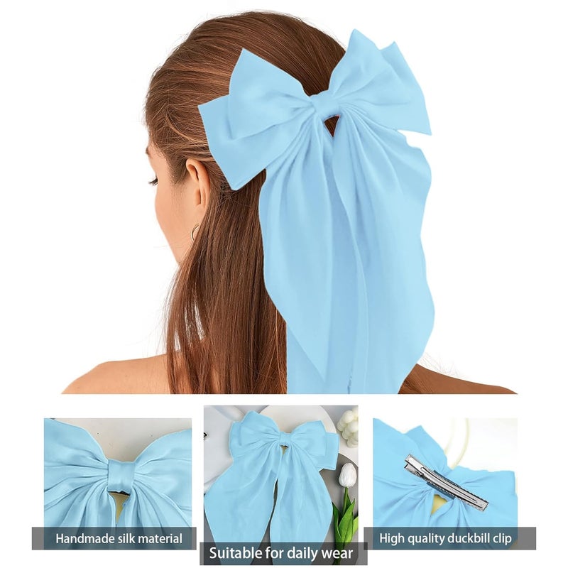 illpta Large Satin Bow Barrettes Clips, Light Blue Bow Hair Clips for Women, Long Ribbon Hair Accessories Gifts for Girls (Light Blue) - Image 3